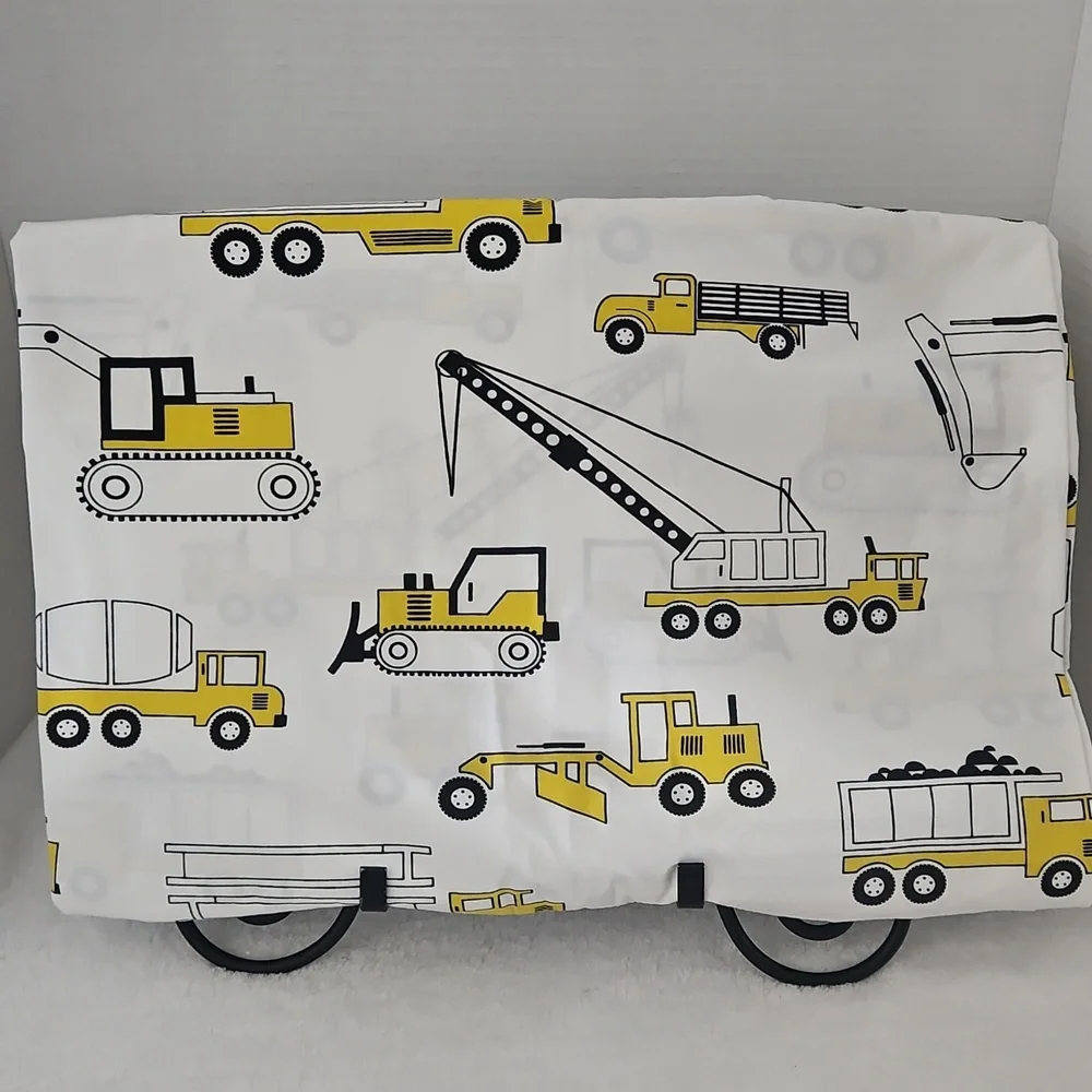 Crate&Barrel Yellow Black Construction Trucks Themed Organic Cotton Twin Flat